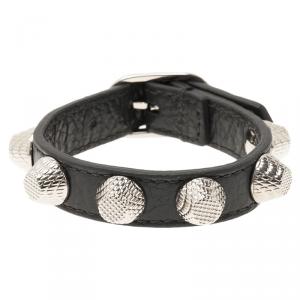Balenciaga Arena Giant All Silver Tone Stud Grey Leather Bracelet 
