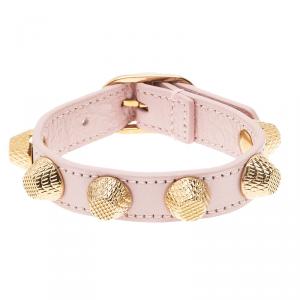 Balenciaga Arena Giant All Gold Tone Stud Pink Leather Bracelet 