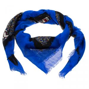 Balenciaga Multicolor Paisley Printed Silk and Wool Square Fringe Scarf