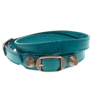 مملوكة مسبقًا Balenciaga Blue Leather Arena Giant Wrap Bracelet M