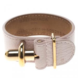 Balenciaga Light Pink Leather Gold Tone Tube Wide Bracelet 17cm