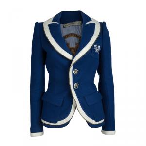 Balenciaga Blue Contrast Trim Zip Edged Wool Jacket M