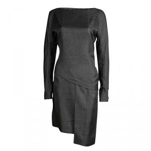Pre Owned Balenciaga Metallic Grey Asymmetric Fitted Long Sleeve Dress M