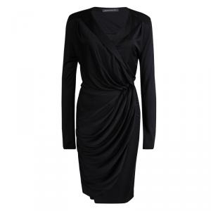 Pre Owned Balenciaga Black Silk Long Sleeve Wrap Dress M