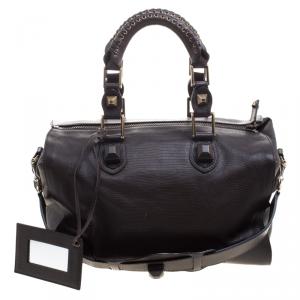 Pre Owned Balenciaga Dark Brown Lizard Embossed Leather Box Bag