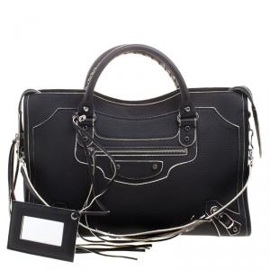 Pre Owned Balenciaga Black Leather Classic Highlight City Tote