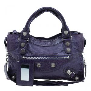 Pre Owned Balenciaga Purple Lambskin Classic City Tote