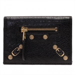 مملوكة مسبقًا Balenciaga Black Leather Arena Double Card Holder