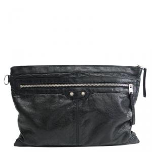 Pre Owned Balenciaga Black Lambskin Arena Classic Clip L Clutch