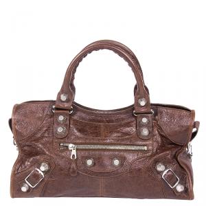 Pre Owned Balenciaga Brown Lambskin Leather GSH Part Time Tote