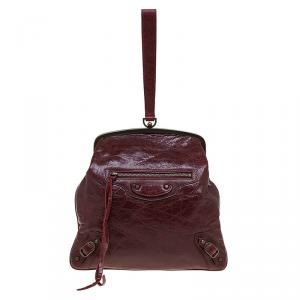 مملوكة مسبقًا حقيبة بالنسياغا عصابة معصم اومونيار جلد عنابية