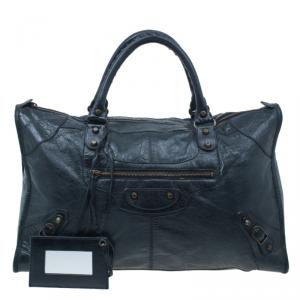 Pre Owned Balenciaga Black Leather Giant City Bag
