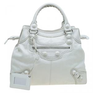 Pre Owned Balenciaga White Leather GCH Brogues Brief Tote
