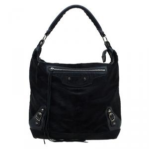 Pre Owned Balenciaga Black Calf Hair Classic Day RH Hobo