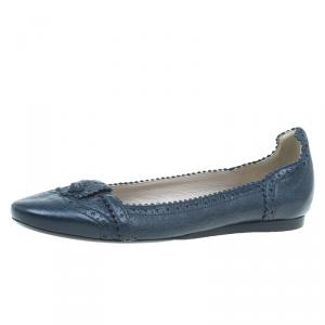 Pre Owned Balenciaga Black Leather Coquelicot Brogue Ballet Flats Size 37