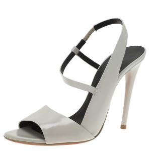Balenciaga Grey Leather Neo Manhattan Slingback Sandals Size 38.5