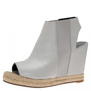 Balenciaga Grey Leather Espadrille Open Toe Slingback Wedge Sandals Size 39