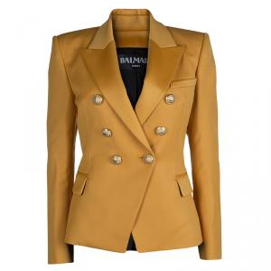 Pre Owned Balmain Mustard Yellow Double-Breasted Wool Blazer M
