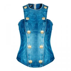 Balmain Embellished Denim Top S