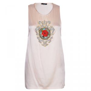Balmain Pink Motif Embellished Sleeveless Silk Top S
