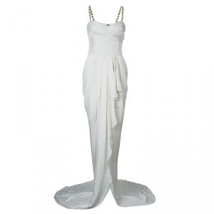 Pre Owned Balmain White Empire Line Chain Strap Silk Gown M