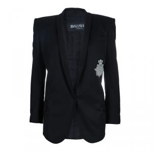 Pre Owned Balmain Black Embellished Motif Wool Blazer S