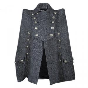 Balmain Grey Wool Cape Coat S