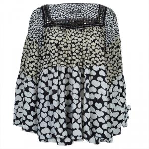 Pre Owned Balmain Monochrome Heart Print Studded Top L