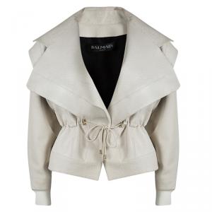 Pre Owned Balmain Off White Corded Waist Tie Detail Lambskin Leather Jacket S