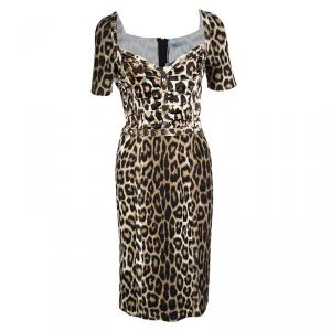 Blumarine Leopard Printed Knit Rockstud Embellished Sheath Dress S