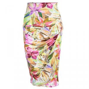 Blumarine Multicolor Floral Printed Silk Knit Draped Skirt M