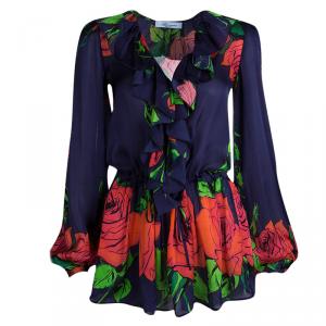 Blumarine Multicolor Floral Printed Ruffle Detail Long Sleeve Blouse S