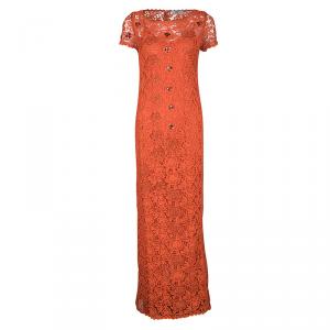 Blumarine Orange Floral Lace Embellished Maxi Dress S