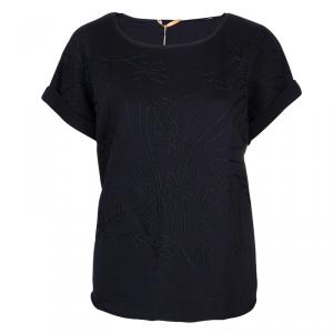 Pre Owned Boss By Hugo Boss Black Terry Cloth Applique Detail Top S