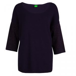 Pre Owned بلوفر بوس باي هوغو بوس بنفسجي لامع بأكمام M