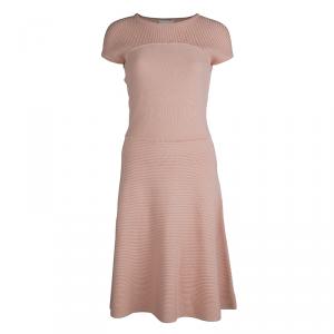 Pre Owned Boss By Hugo Boss Blush Pink Textured Knit Paneled Flared Dress S