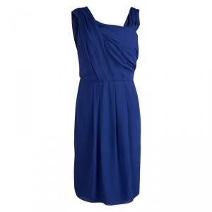 Pre Owned Boss By Hugo Boss Blue Pleated Drapira Dress M