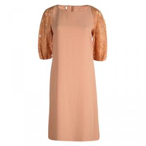 Pre Owned Boss By Hugo Boss Orange Textured Sleeve Dicella Dress S