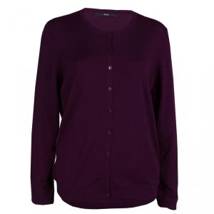 Pre Owned جاكيت كارديغان بوس باي هوغو بوس صوف بنفسجي منقط L