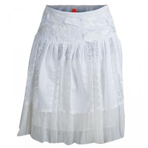 Pre Owned Boss By Hugo Boss White  Embroidered Mini A- Line Skirt M