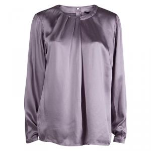 Pre Owned Boss By Hugo Boss Lilac Pleated Neckline Long Sleeve Top M