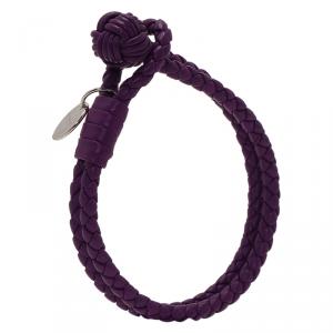 Pre Owned Bottega Veneta Intrecciato Purple Double Knot Leather Bracelet