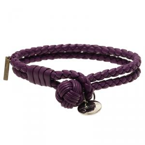 Pre Owned Bottega Veneta Intrecciato Purple Double Knot Leather Bracelet