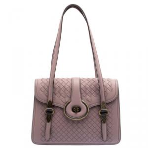 Pre Owned Bottega Venetta Desert Rose Nappa Intrecciato Leather Mezzaluna Bag