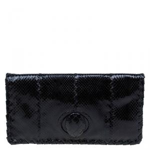 Pre Owned Bottega Veneta Black Watersnake Ayres Twist Lock Clutch
