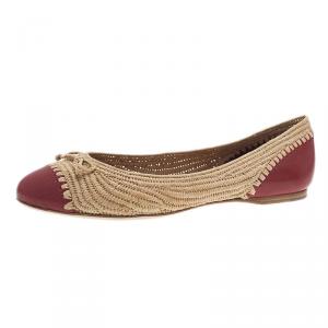 Pre Owned Bottega Veneta Two-Tone Raffia Ballet Flats Size 39.5
