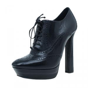 Pre Owned Bottega Veneta Black Brogue Leather Ankle Boots Size 38.5