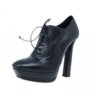 Pre Owned Bottega Veneta Black Leather Brogue Ankle Boots Size 40.5