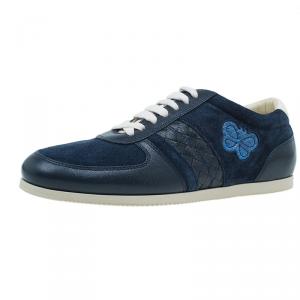 Pre Owned Bottega Veneta Blue Intrecciato Sneakers Size 38