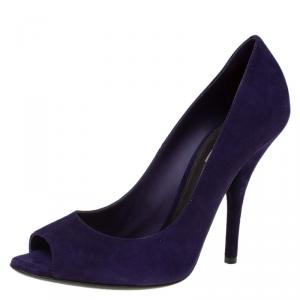 Pre Owned Bottega Veneta Purple Suede Peep Toe Pumps Size 39